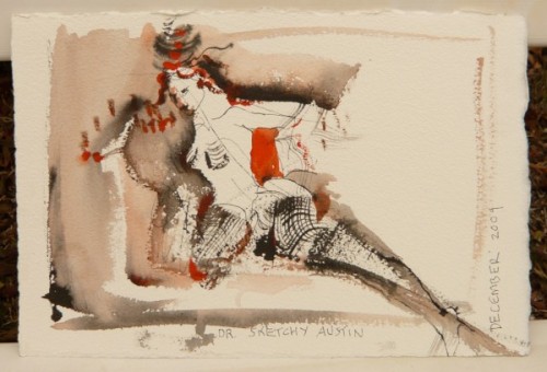 Figure sketch of burlesque dancer.