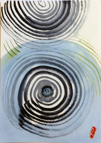 Postcard acrylic painting of concentric circles.