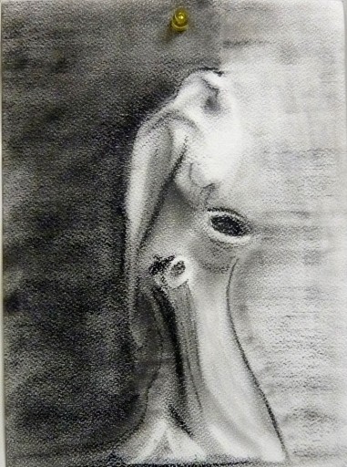 Charcoal drawing of a bird planter.